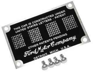1940 48 FORD PATENT DATA PLATE RIVETS RAT HOT ROD TAG BODY ID VTG 