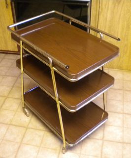 Vintage Cosco Mid Century Modern Three Tier Bar Cart / Serving Cart 
