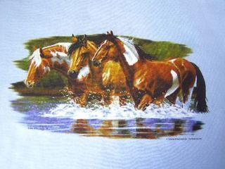 NEW HORSE T SHIRT   Paints Buckskin walking in water   Riding horse 