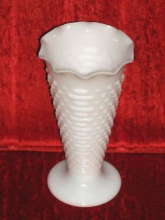 Anchor Hocking Fire King Milk Glass Hobnail and Bar Footed 9 1/2 Vase