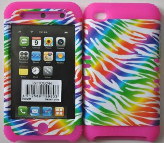 HYBRID SILICONE RUBBER+COVER CASE SKIN FOR IPOD TOUCH 4 PINK/MULTI 