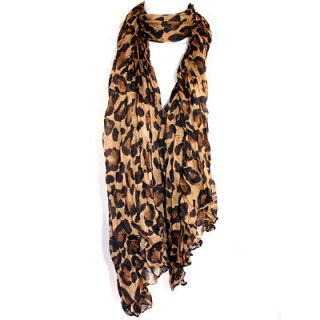 Long Light Crinkled Scarf Wrap Leopard Animal Print See Through 