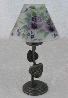 Glynda Turley Hand Painted Roses Frosted Glass Shade Metal Tealight 