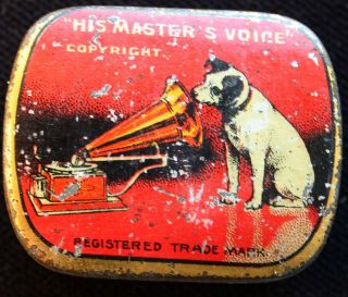 Antique Litho Phonograph Needle Box, His Master´s Voice