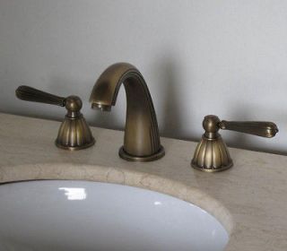 Antique Solid Brass Widespread Bathroom Sink Faucet Set 2 handles w 