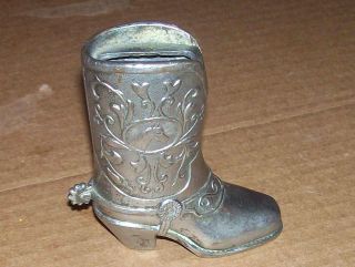 VINTAGE OCCUPIED JAPAN COWBOY BOOT TABLE LIGHTER HORSE REL CO SILVER 