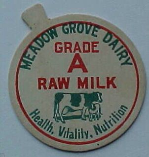 Vintage Meadow Grove Dairy Raw Milk Salem, Oregon , Milk Bottle Cap