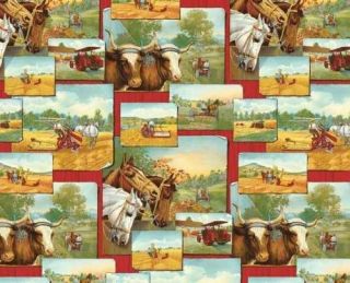 Horse Drawn Farm Equip ~ 100% Cotton Quilt Fabric BTY
