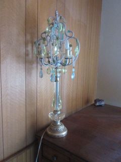 Antique Crystal Table Lamp w/Blue/Green Prisims (crystals)