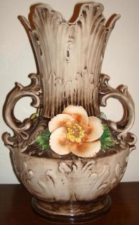 Vintage Capodimonte Flower Vase Purple Pink Yellow Floral Porcelain 