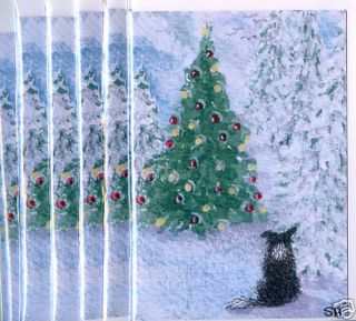 cards Border Collie dog puppy Alison Xmas trees tall