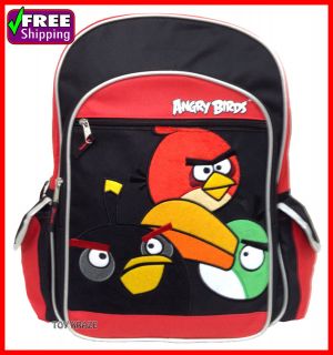 angry birds red black backpack 16 large school bag soft cloth 3 birds 