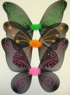   Black Glitter Fur Star Fairy Angel Princess Butterfly Wings Party