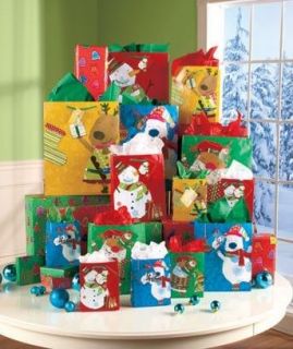   Whimsical Holiday Gift Bag Set for Christmas Bags and Wrapping paper