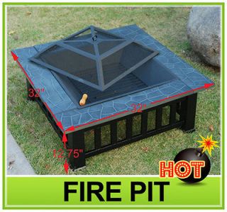 New Outdoor Patio Square Fire Pit Metal Stove Grill Fireplace With 