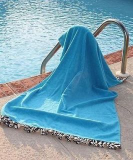 Personalized Ruffle Beach Towel Aqua Blue with Zebra Print