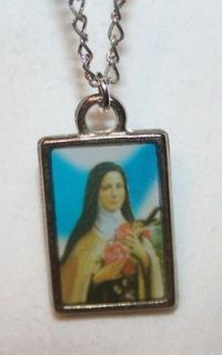 Lovely Pasteled Rectangular St. Teresa Picture Medal Necklace