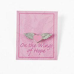 Pink Ribbon Angel Wings Pin on Card Metal Charm Breast Cancer 