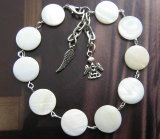   / Pearl Bracelet Wristband Guardian Angel & Wing Charms, Wedding