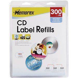 Memorex White CD Labels Matte Finish. 300 Count (32020403)