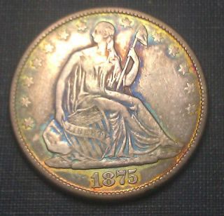 1875 Seated Liberty Half Dollar XF DETAILS **NEAT COLORS**