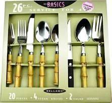 Tiki Bamboo Style 26pc Deluxe Flatware Set Stainless Steel Dining