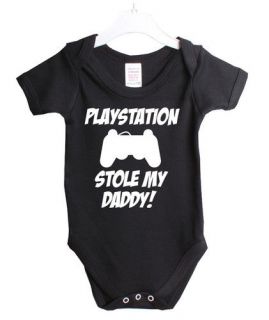 PLAYSTATION STOLE MY DADDY FUNNY BABY GROW VEST 0 3 MONTHS **SALE**