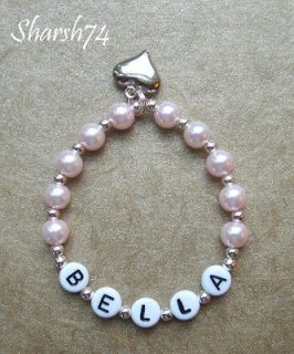 NeW Baby Child Girls Pink Pearl Silver Puff Heart Charm Boutique Name 