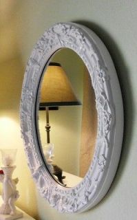 Glossy White French Country Oval Wall, Vanity Mirror ~ Ornate