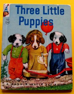 THREE LITTLE PUPPIES Rand McNally Elf Real Live Animal dogs Roughy 