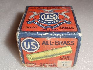 vintage US Ammunition 410 All Brass Shot shells box Lowell, MA
