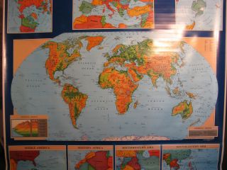 WORLD AND UNITED STATES pull down school map by CRAM, two layers, 66 X 