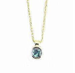   100% 14K Yellow Gold Aquamarine Solitaire Necklace with Chain