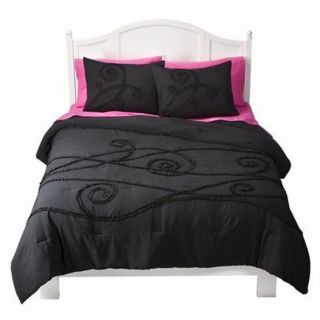   Full Queen Pretty Coal Black Ruffle Comforter Set with Shams