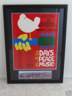   Framed Original 1969 Woodstock Poster & Ticket in Mint Condition