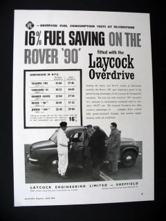 Laycock Overdrive Rover 90 Silverstone MPG Fuel Test 1956 print Ad 