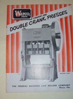 Vtg Federal Machine&Welder Catalog~Warco Crank Presses