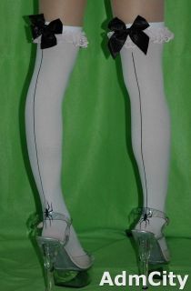 Black widow backseam spider opaque thigh high stocking satin bow lace 
