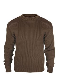 100% ACRYLIC COMMANDO SWEATER BROWN   REINFORCED SHOULDER & ELBOW 