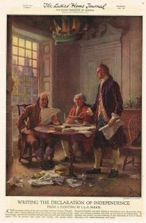 1918 print Writing the Declaration of Independence Franklin, Adams 