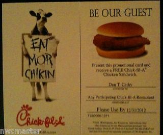 Chick fil A Free Chicken Sandwich Coupons. 