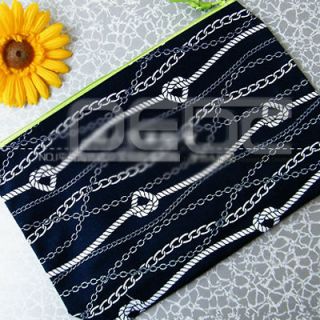 New Thirty One Dorable Navy Ropes Clutch Large Zipper Pouch Make Up 