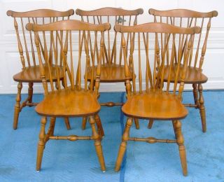 SET OF 5 BENT BROTHERS COLONIAL MAPLE WINDSOR SIDE CHAIRS