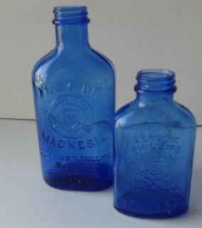 Large and Small Milk of Magnesia Vintage Cobalt Blue Bottles Phillips