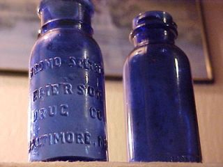 Lot COBALT BLUE BROMO SELTZER EMERSON DRUG CO BOTTLES Vintage Junk 