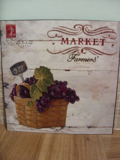 Shabby Rustic Plaque French Grapes Basket Farmers Market Sign