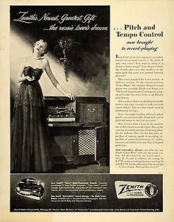 1950 Ad Zenith Record Player Phonograph Cobra Matic   ORIGINAL 