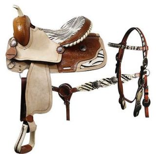 NEW 16 SHOWMAN Double T Zebra Barrel Saddle with Headstall & Breast 