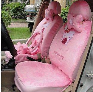 18pcs HelloKitty Auto Car Neckrest Front Rear Pink Seat Saddle Cover 
