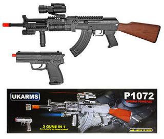 P1072 Spring Airsoft Rifle with Laser, Flashlight 340 FPS + Handgun 